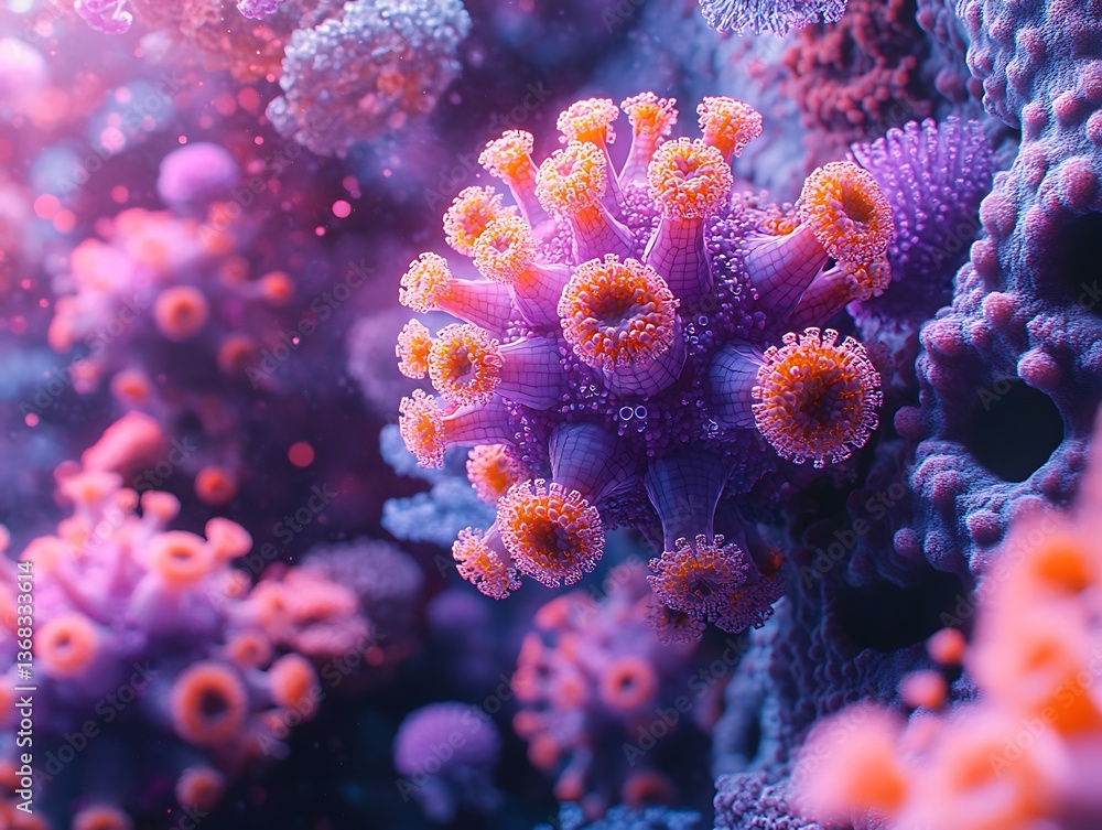 Microscopic Virus Closeup with Vivid Colors. Microscopic Virus Closeup with Vivid Colors.