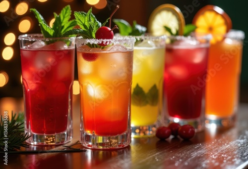 Wallpaper Mural vibrantly colored holiday cocktails fresh garnishes festively styled celebratory drink moments, beverage, fruit, orange, grenadine, lemon, berry, mint Torontodigital.ca
