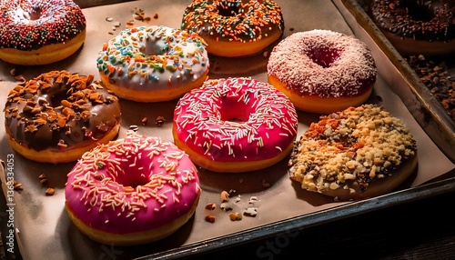 Wallpaper Mural Artisanal Donuts with Unique Toppings on Baking Tray Torontodigital.ca