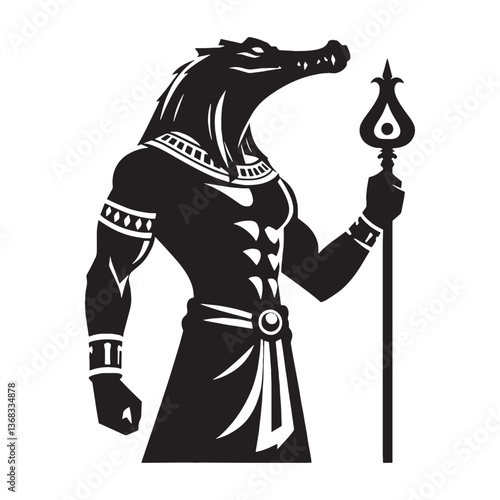 Menacing Sobek silhouette, a force of destruction - Sobek illustration - Sobek vector - Egyptian god silhouette - Egyptian silhouette

