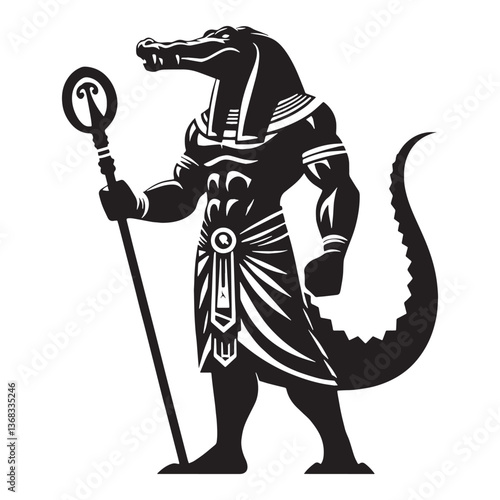 Fearsome Sobek silhouette, symbolizing brute force - Sobek illustration - Sobek vector - Egyptian god silhouette - Egyptian silhouette

