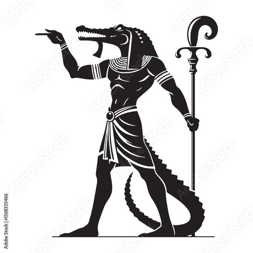 Eternal Sobek silhouette, a god of war and fertility - Sobek illustration - Sobek vector - Egyptian god silhouette - Egyptian silhouette

