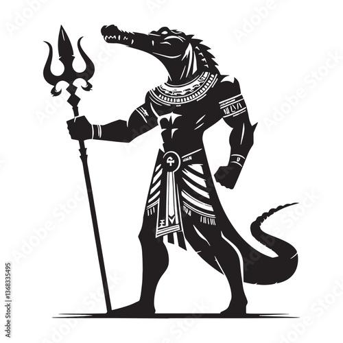 Sinister Sobek silhouette, embodying divine wrath - Sobek illustration - Sobek vector - Egyptian god silhouette - Egyptian silhouette

