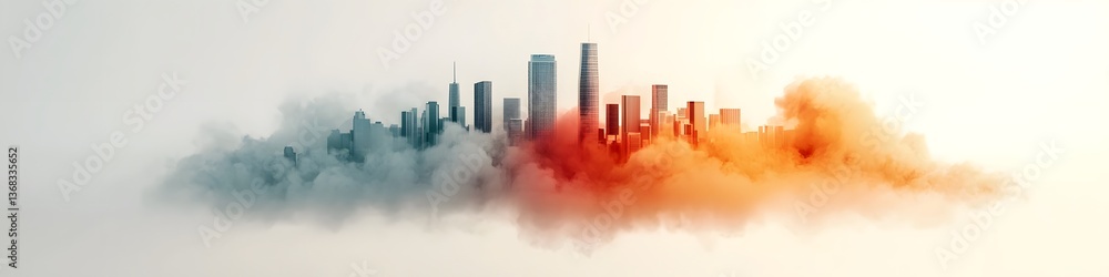A digital depicting the frequency distribution of air pollution levels across the skyline of a modern urban city A digital depicting the frequency distribution of air pollution levels across the skyline of a modern urban city