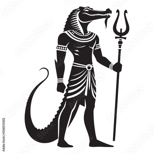 Watchful Sobek silhouette, guardian of Egyptian kings - Sobek illustration - Sobek vector - Egyptian god silhouette - Egyptian silhouette

