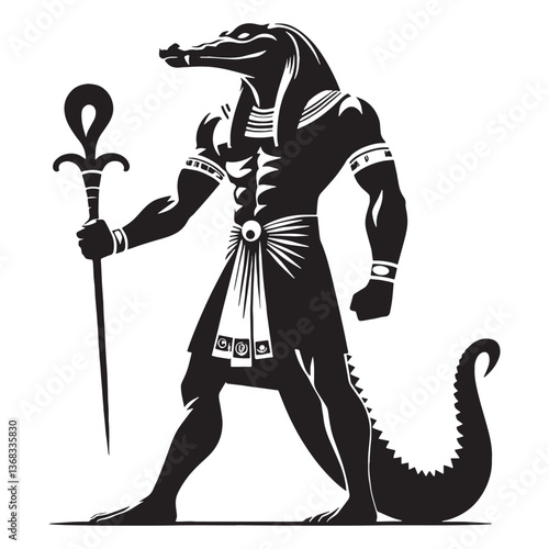 Majestic Sobek silhouette, feared and revered - Sobek illustration - Sobek vector - Egyptian god silhouette - Egyptian silhouette

