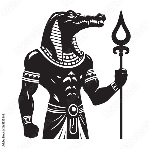 Fierce Sobek silhouette, protector of the waterways - Sobek illustration - Sobek vector - Egyptian god silhouette - Egyptian silhouette

