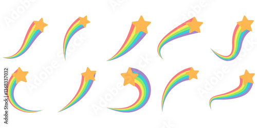 Flat vektor illustration of rainbow shooting star