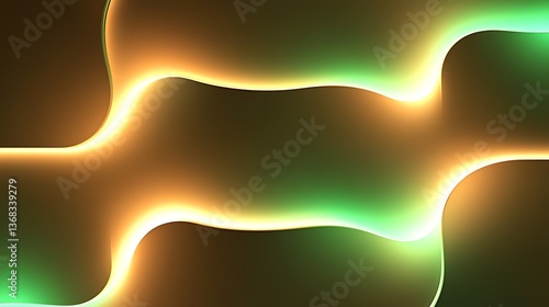Abstract background with illuminated wavy shapes pattern and glowing light effects for technology design