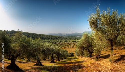 Photo d'un paysage d'un champ d'olivier dans une colline méditerranéenne