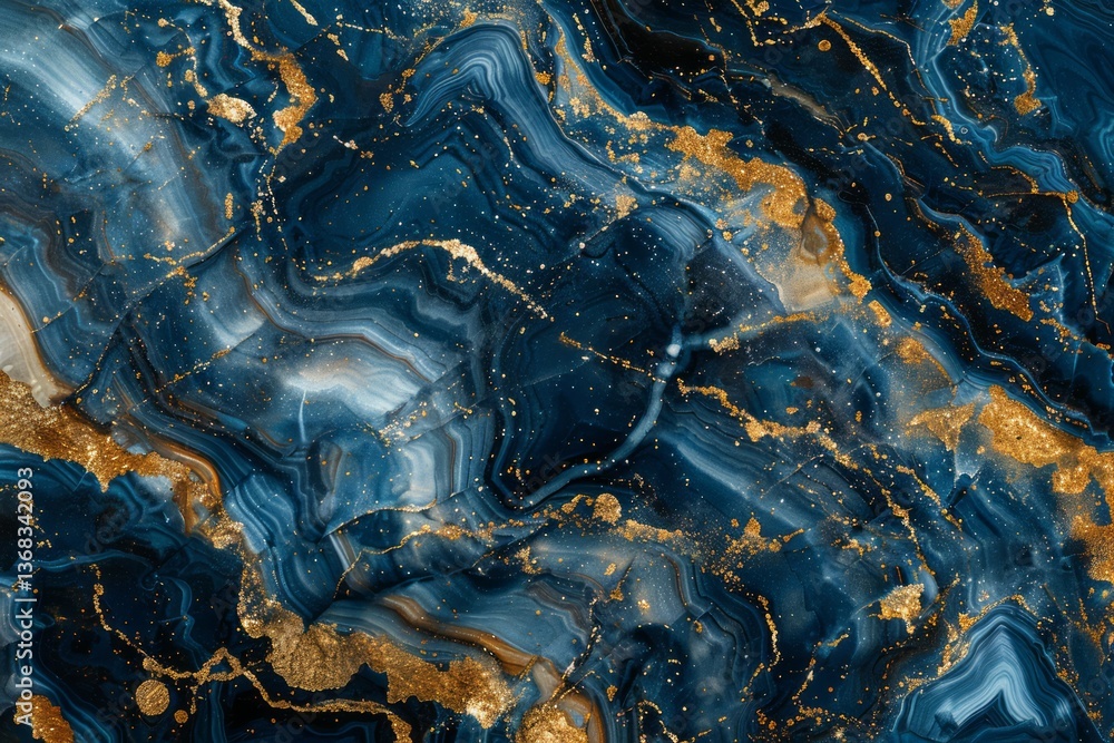 Fototapeta premium Photo of Navy blue dark marble pattern with golden veins. Background texture for backdrops or mapping