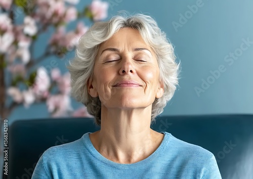 Serene Senior Woman Relaxing Indoors.