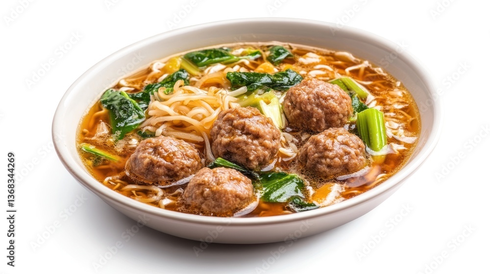 Beef Meatball Noodle Soup in Bowl Beef Meatball Noodle Soup in Bowl