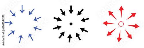 Inward arrow icon vector. Four Arrows icon sign symbol vector. Arrow pointing center vector icon illustration isolated on white background .Vector Illustration .EPS 10 . 