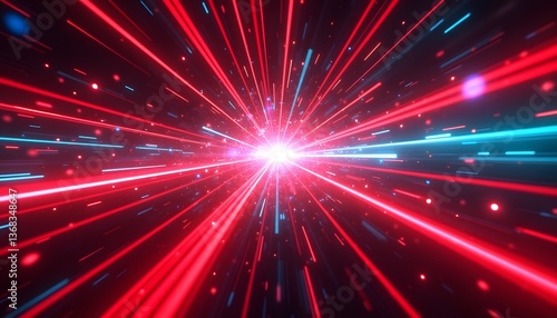 Radiant Red Light Burst with Energy Particles