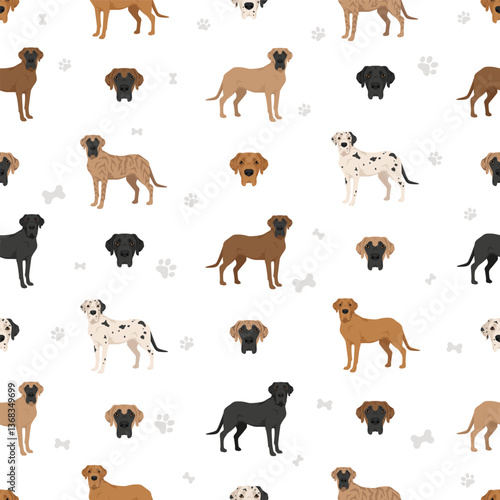 Labradane dog mix clipart. Labrador Retriever - Great Dane mix. All possible coat colors, breed information, adults and puppies.  Vector illustration