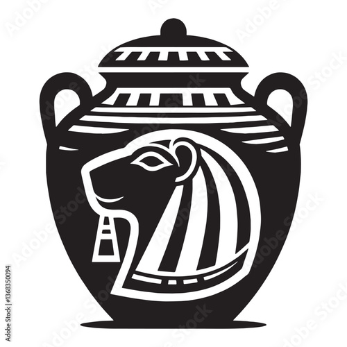Pharaoh’s Canopic Jar silhouette, a royal burial necessity - Canopic Jar illustration - Canopic Jar vector - Egyptian artifact silhouette - Egyptian silhouette

