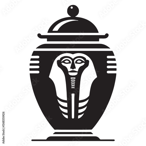 Carved Canopic Jar silhouette, adorned with sacred inscriptions - Canopic Jar illustration - Canopic Jar vector - Egyptian artifact silhouette - Egyptian silhouette

