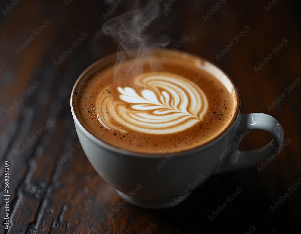 Delicate latte art in a cozy cup of coffee Delicate latte art in a cozy cup of coffee