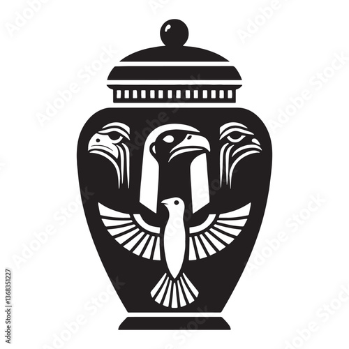 Ancient Canopic Jar silhouette, essential for mummification - Canopic Jar illustration - Canopic Jar vector - Egyptian artifact silhouette - Egyptian silhouette

