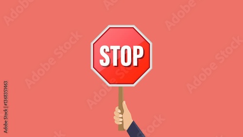Hand holding stop sign animation