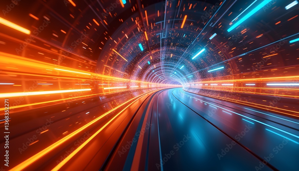 Obraz premium Hyperspace Light Tunnel with Glowing Streaks