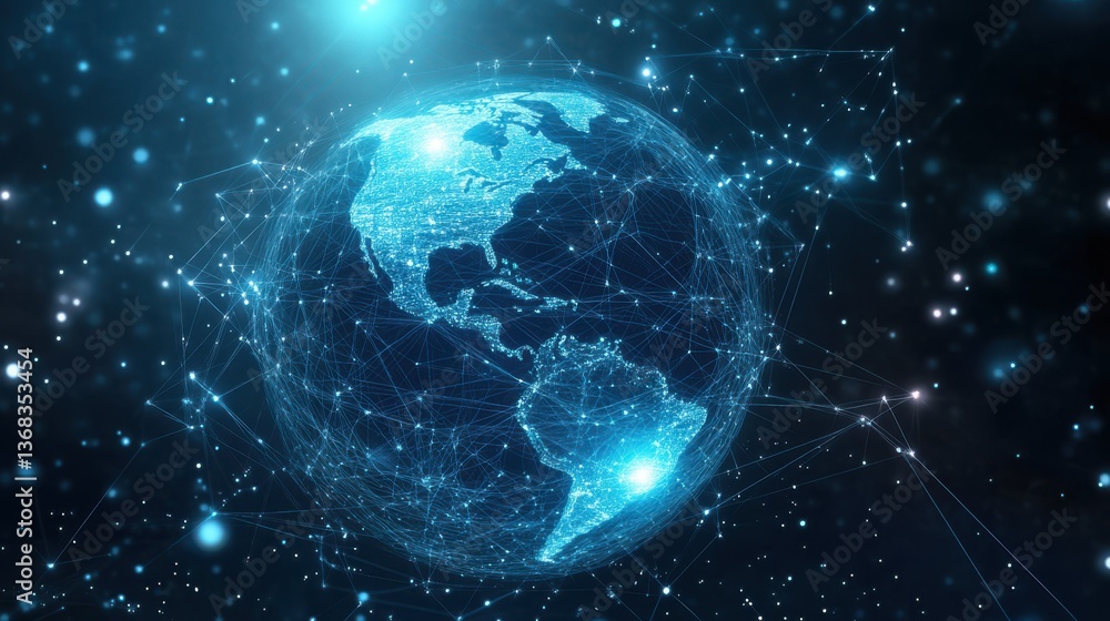 Global Network Connection Futuristic Earth with Illuminated Lines and Nodes Global Network Connection Futuristic Earth with Illuminated Lines and Nodes