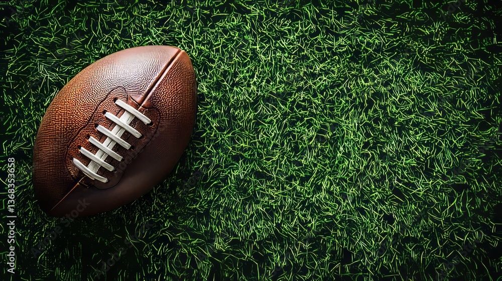 Obraz premium Close-up of a Rugby Ball on Artificial Grass Field