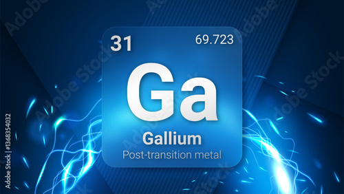 Gallium (Ga) (031) Post Transition Metal, Glass Morphism Element Futuristic Neon Light Glow Background Periodic Table, Chemical Symbol, Name, Atomic Mass, Atomic Number, Vector Illustration