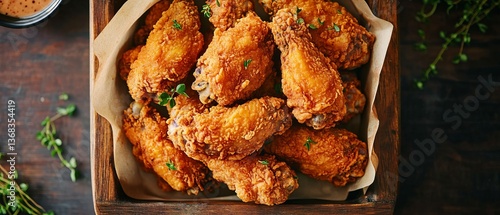 Obraz na płótnie Crispy golden fried chicken wings in serving tray w salonie