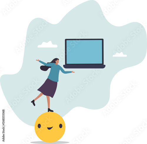 Work happiness or job satisfaction, passion or enjoyment working with company, employee wellbeing .character for design.
