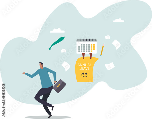 Annual leave, take day off or vacation to rest and relax from hard work, time or schedule reminder of annual leave .character for design.