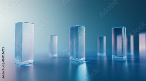 Glass Bar Graph on Blue Gradient Background Copy Space