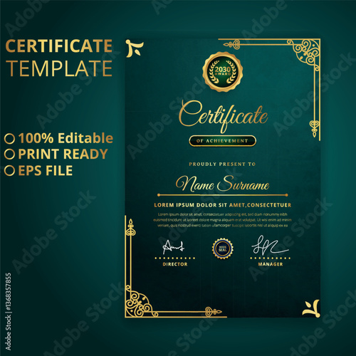 Elegant Gold Certificate of Achievement design templates