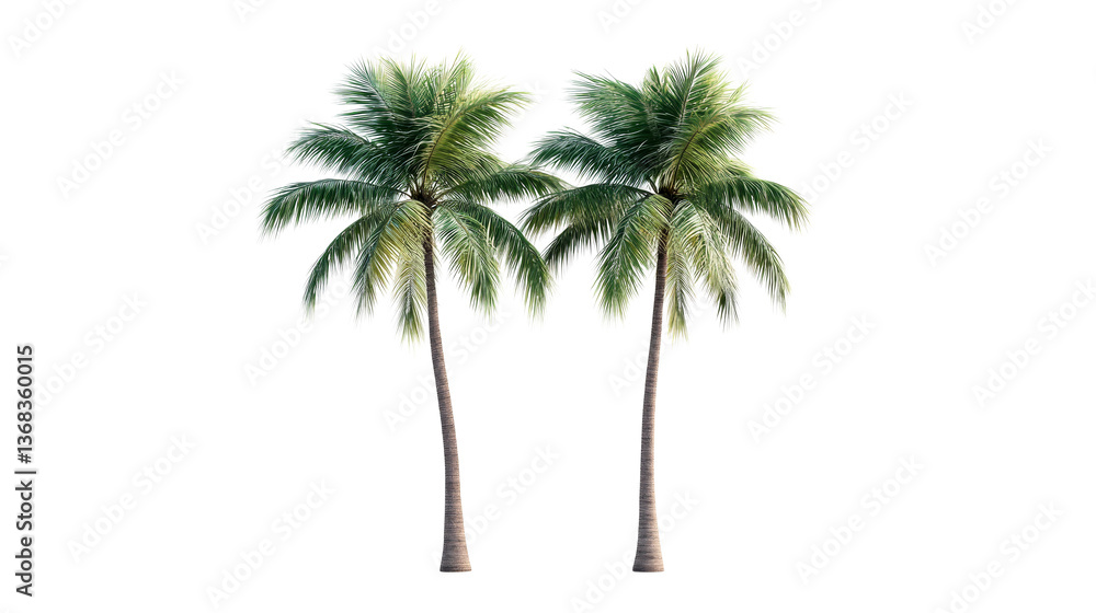 Twin Palm Trees with Green Fronds in Summer, cut out transparent Twin Palm Trees with Green Fronds in Summer, cut out transparent