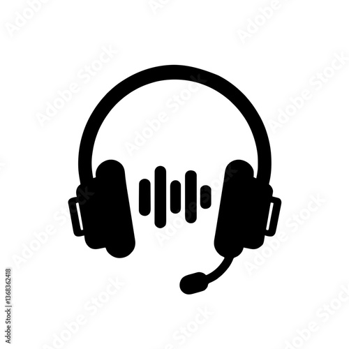 Minimalist audio description symbol with headphones and sound waves in purple and white