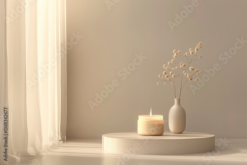 Wallpaper Mural Serene interior scene featuring a lit candle and minimalist vase with dried flowers on a table Torontodigital.ca