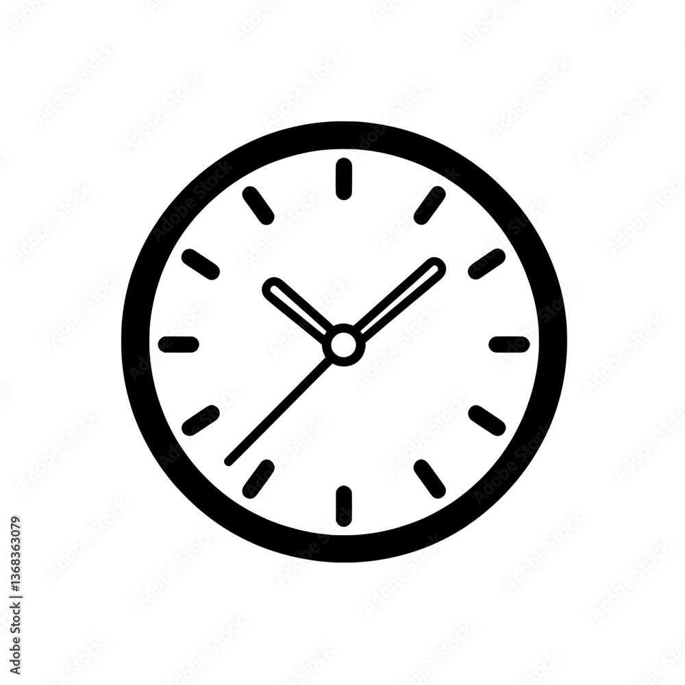Classic analog clock with a simple face and black hands, representing time management and punctuality. Classic analog clock with a simple face and black hands, representing time management and punctuality.