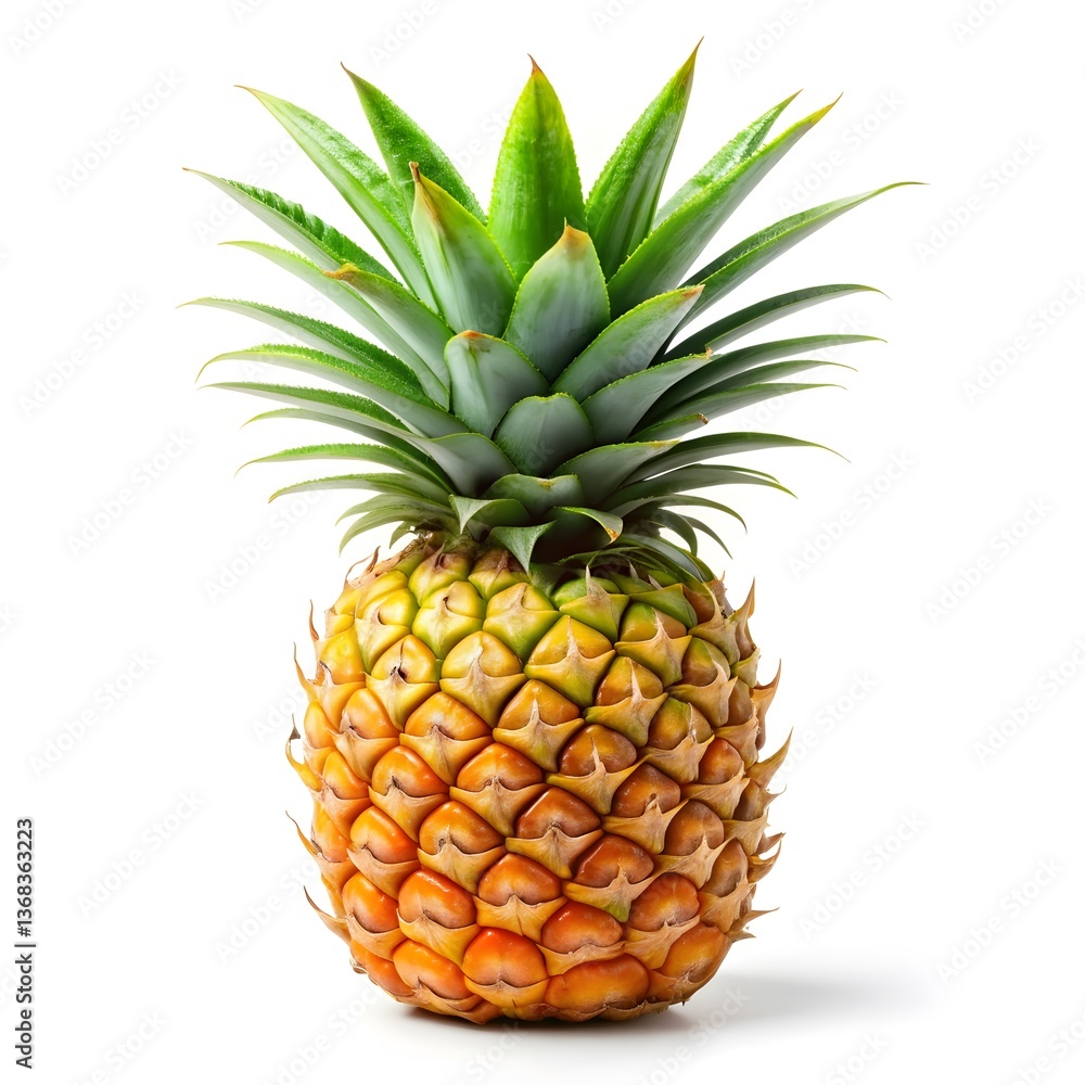 Fototapeta premium Fresh Pineapple on a White Background. Whole Pineapple. Juicy Pineapple.