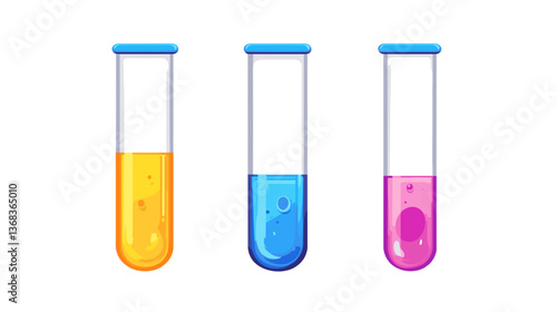 Colorful test tubes representing various substances in a modern illustration style with vibrant colors