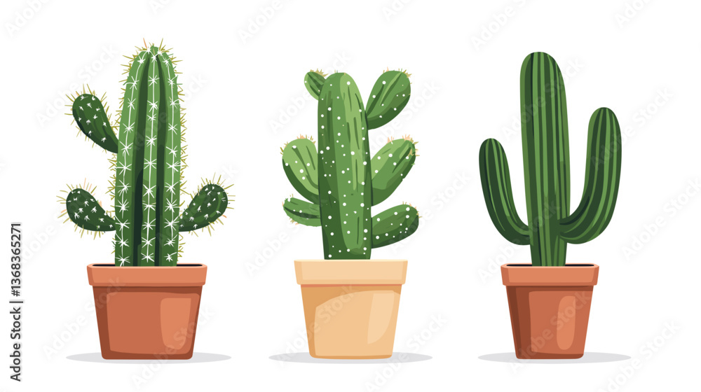 Cactus plants in modern pots showcasing a lively indoor garden atmosphere with vibrant greenery and unique shapes Cactus plants in modern pots showcasing a lively indoor garden atmosphere with vibrant greenery and unique shapes