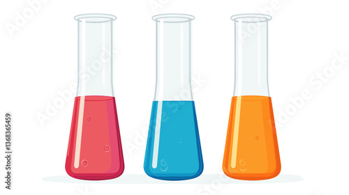 Colorful laboratory beakers filled with vibrant liquids creating a modern scientific illustration