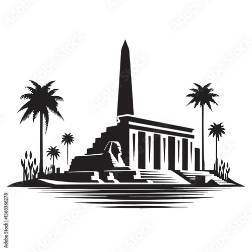 Enigmatic Temple of Karnak silhouette, filled with ancient secrets - Temple of Karnak illustration - Temple of Karnak vector - Egyptian silhouette

