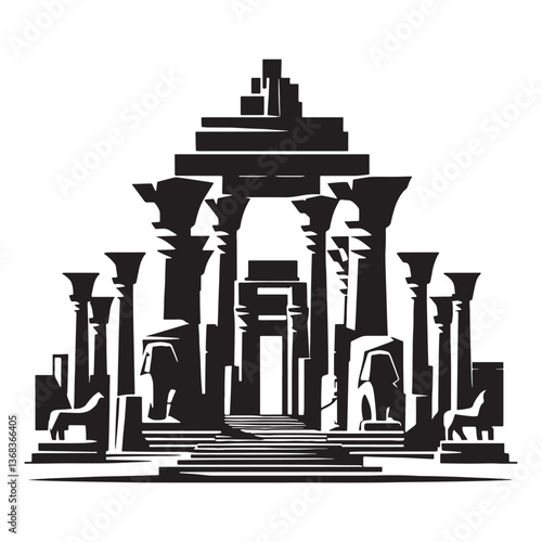 Historic Temple of Karnak silhouette, a masterpiece of ancient Egypt - Temple of Karnak illustration - Temple of Karnak vector - Egyptian silhouette

