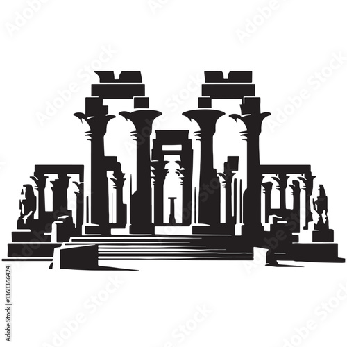 Sacred Temple of Karnak silhouette, home to the gods - Temple of Karnak illustration - Temple of Karnak vector - Egyptian silhouette

