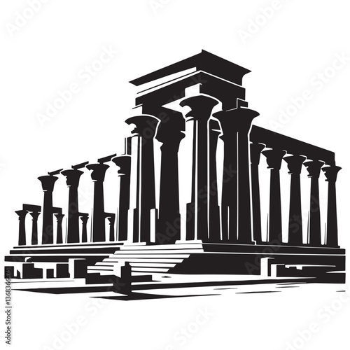 Ornate Temple of Karnak silhouette, adorned with hieroglyphs - Temple of Karnak illustration - Temple of Karnak vector - Egyptian silhouette

