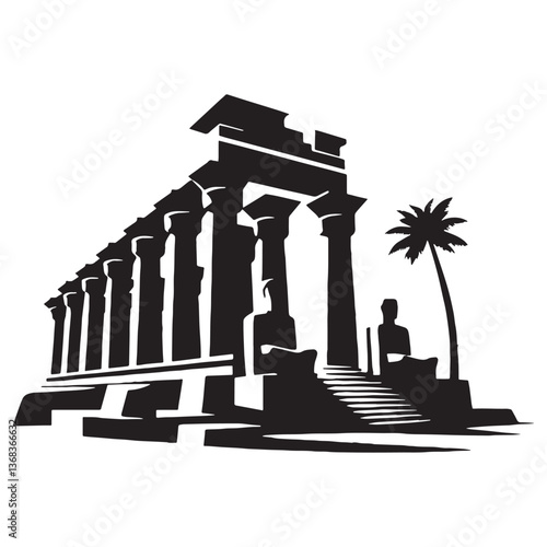 Timeless Temple of Karnak silhouette, standing through the ages - Temple of Karnak illustration - Temple of Karnak vector - Egyptian silhouette

