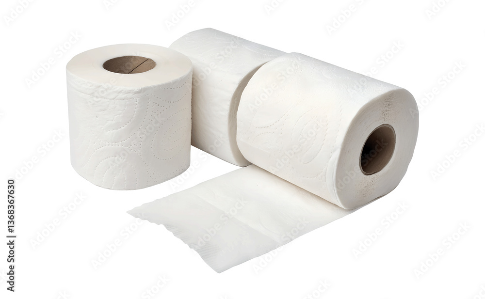 Fototapeta premium Toilet Paper Roll Transparent PNG Isolated white tissue roll with smooth texture on a clear background, great for ads, packaging design, branding, or creating realistic 3D mockups