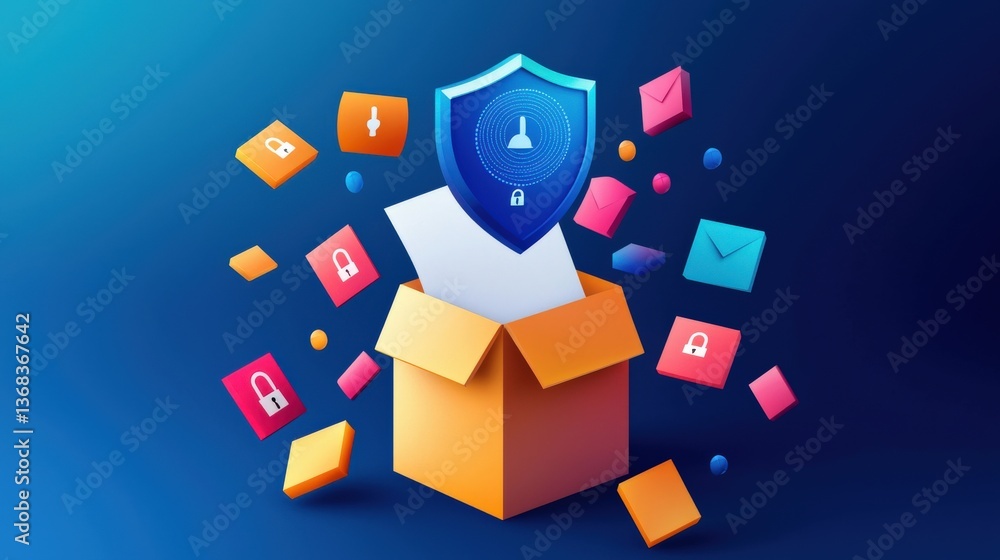 Obraz premium Data shield hovering over a ballot paper with biometric lock patterns