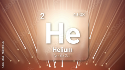 Helium (He) (002) Noble Gas, Glass Morphism Element Futuristic Neon Light Glow Background Periodic Table, Chemical Symbol, Name, Atomic Mass, Atomic Number, Vector Illustration